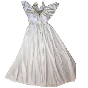 Vintage Wedding dress 70s White Maxi Ruffle High Neck Empire Waist 1970s gown